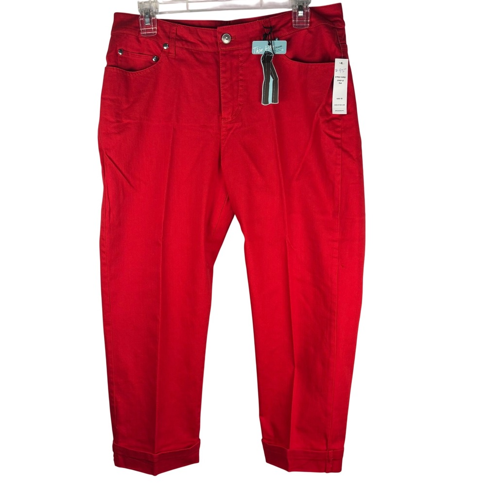 City Girl Nancy Bolen Thin Her Jeans Red Cropped Stretch Pants‎ NWT Size 10